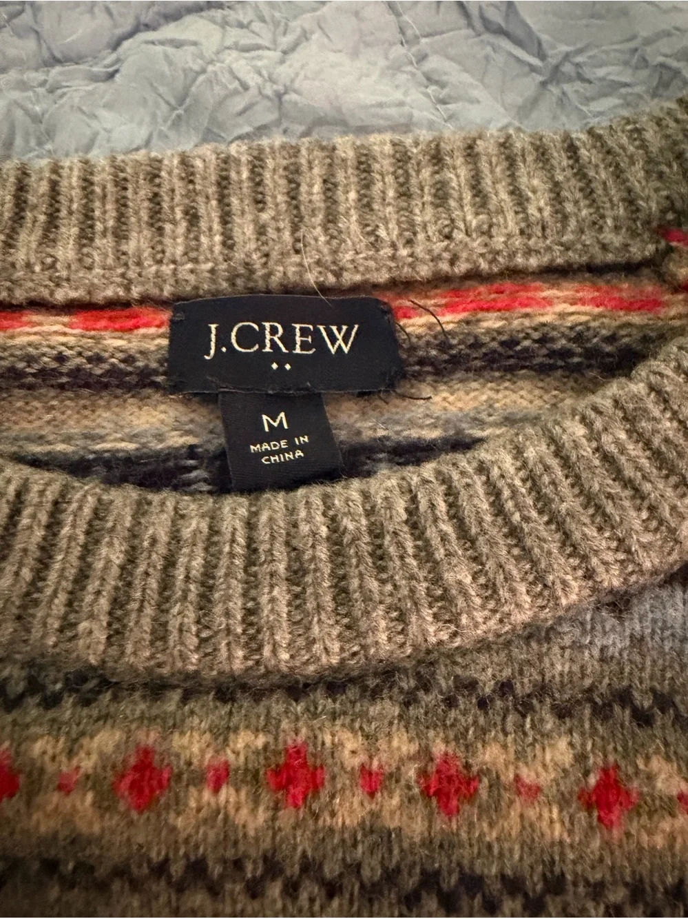 J. Crew Men's Fair Isle Crewneck Sweater in Heather Taupe Mens Medium